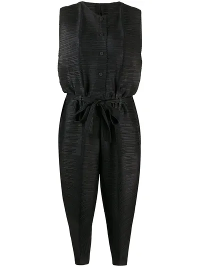 Issey Miyake Pleated Sleeveless Jumpsuit In Black