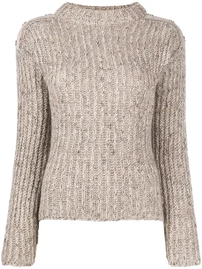 D-exterior High Neck Rib Knit Jumper In Neutrals