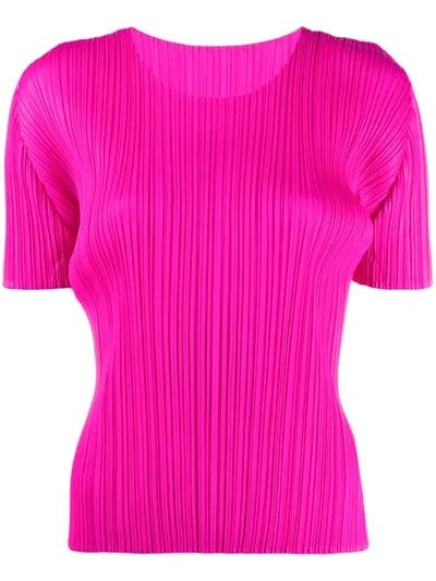 Issey Miyake Short Sleeve Plissé Top In Pink