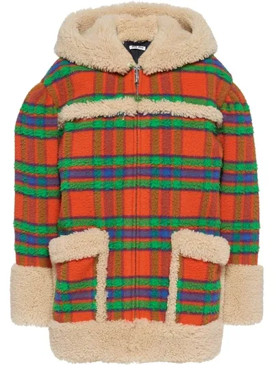 Miu Miu Plaid Casentino Shearling Jacket In Orange