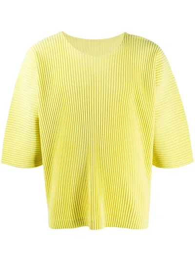 Issey Miyake Ribbed Half-sleeve Top In Yellow