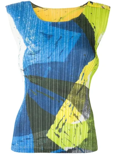 Issey Miyake Abstract Print Pleated Tank Top In Multicolour