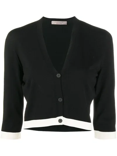 D-exterior Two-tone Crop Cardigan In Black