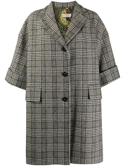 Alberto Biani Cropped-sleeve Checked Coat In Black