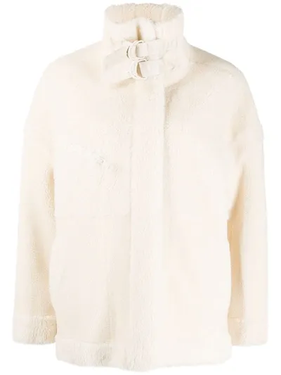 Urbancode Faux-fur High-neck Jacket In Neutrals