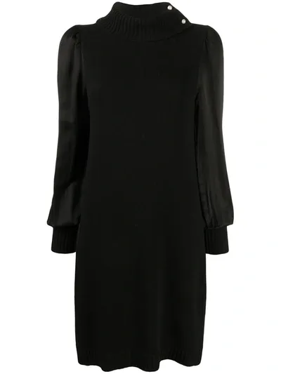 Twinset Knitted Dress With Satin Sleeves In Black