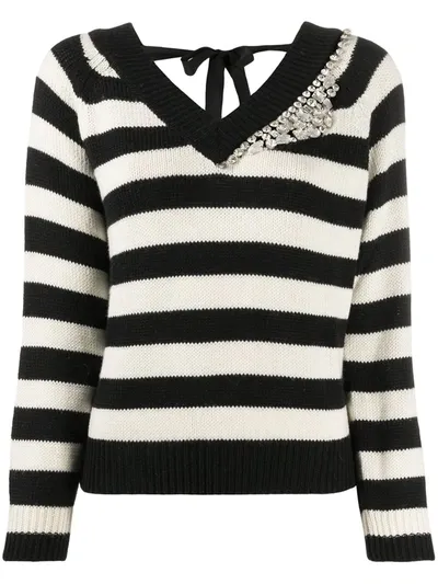 Liu •jo Embellished Stripe Sweater In Black