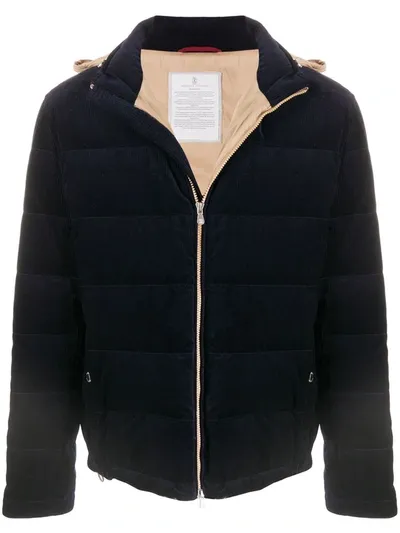 Brunello Cucinelli Corduroy Down Jacket In Blue