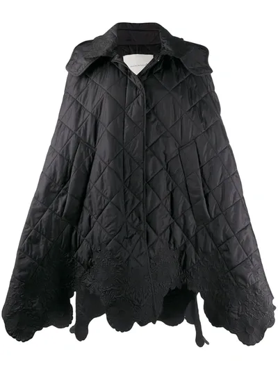 Cecilie Bahnsen Quilted Hooded Cape In Black