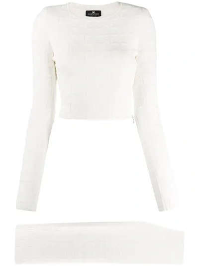 Elisabetta Franchi Logo Knit Skirt Suit In Neutrals