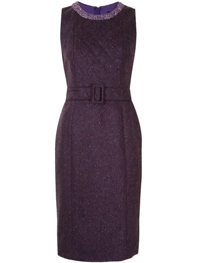 Paule Ka Diamond-quilt Fitted Dress In Purple