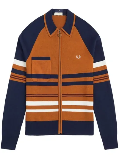 Nicholas Daley X Fred Perry Striped Cardigan In Brown