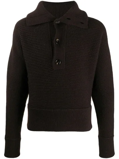 Bottega Veneta Chunky Ribbed Knit Polo Shirt In Brown