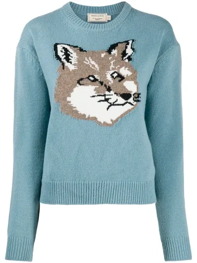 Maison Kitsuné Wolf Motif Jumper In Blue