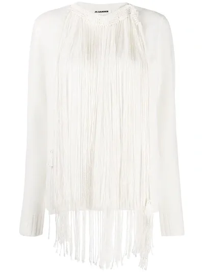 Jil Sander Fringed-detail Crew-neck Jumper In White