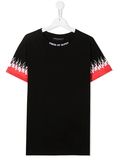 Vision Of Super Kids' Logo-print Neckline T-shirt In Black