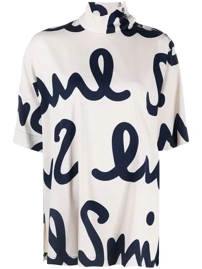 Paul Smith Logo-print High Neck Satin Top In Neutrals