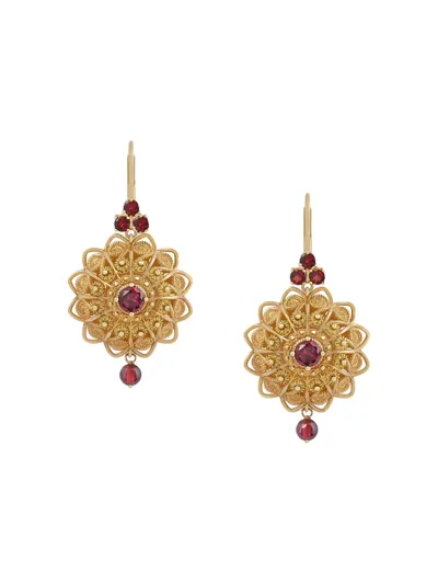 Dolce & Gabbana Pizzo Earrings In Yellow Gold And Rhodolite Garnets