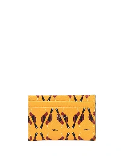 Furla Babylon Hummingbird-print Cardholder In Orange