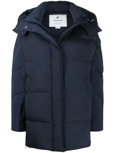 Woolrich Hooded Down-padded Coat In Blue