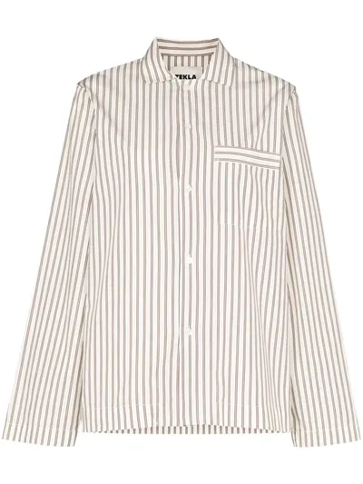 Tekla Brown & Off-white Stripe Pyjama Shirt In Weiss