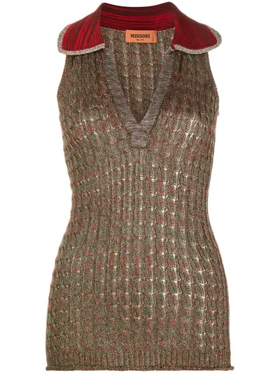 Missoni Sleeveless Cable-knit Top In Red