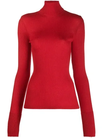 Mrz Ribbed Knit Roll-neck Jumper In Red