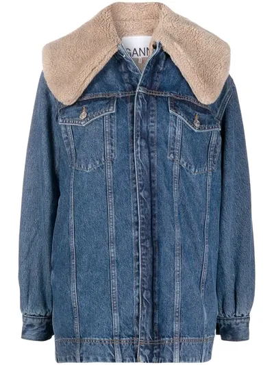 Ganni Oversized Layered Denim Jacket In Blue