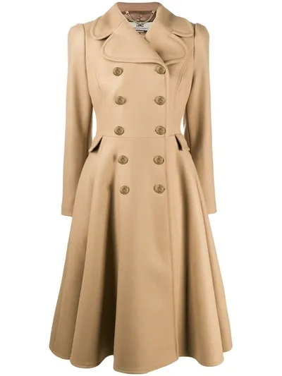 Elisabetta Franchi A-line Double Buttoned Coat In Brown