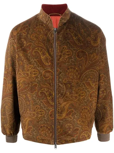 Etro Paisley Print Zip-up Jacket In Brown