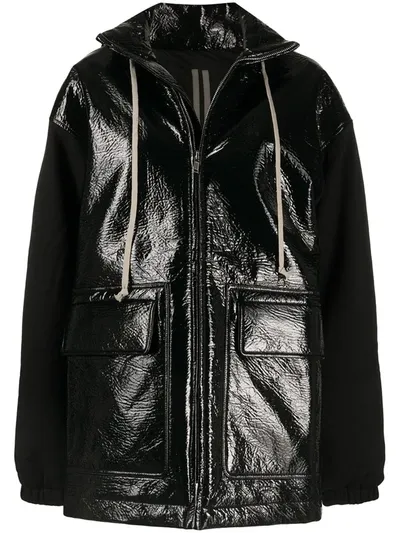 Rick Owens Drkshdw High-shine Hooded Zip-up Jacket In Black