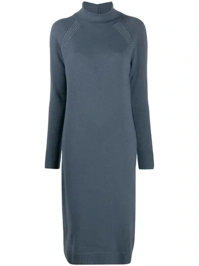 Peserico Long Turtle Neck Dress In Blue