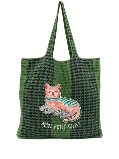 Gucci Embroidered Design Tote Bag In Green