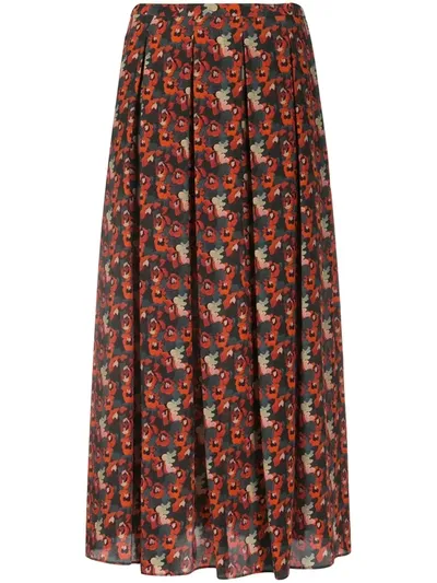 Aspesi Floral Print Pleat Skirt In Blue