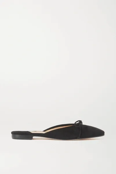 Manolo Blahnik Ballerimu Bow-detailed Suede Mules In Black