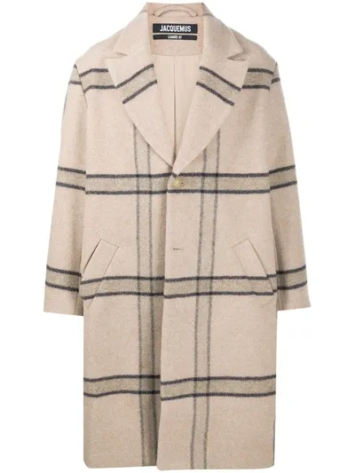 Jacquemus Oversize Check-print Coat In Neutrals