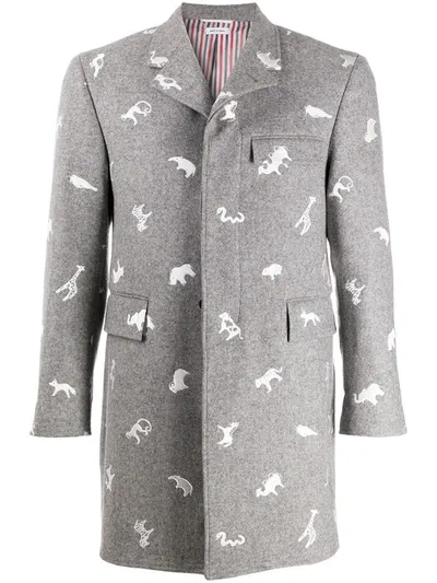 Thom Browne Animal Print Coat In Grey