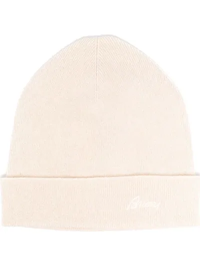 Brioni Logo Print Cashmere Beanie In Neutrals