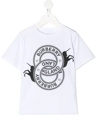 Burberry Kids' Logo Unicorn Print T-shirt In White