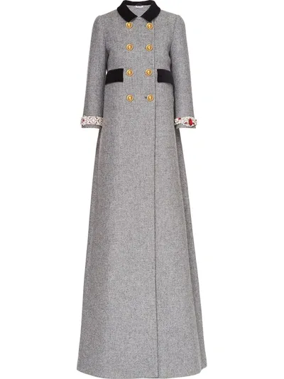 Miu Miu Embellished Double-breasted Shetland Coat In Grey