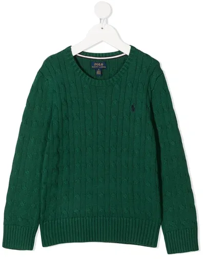 Ralph Lauren Kids' Logo-embroidered Cable-knit Jumper In Green