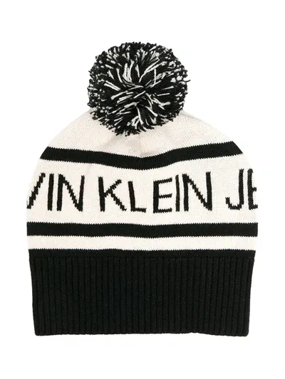 Calvin Klein Kids' Logo Print Beanie In Black