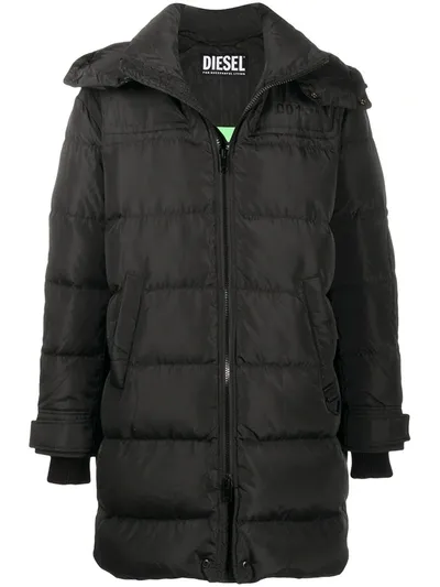 Diesel Logo Printed Padded Coat In Black