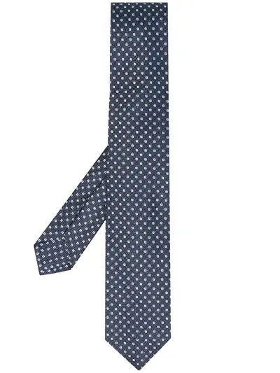 Barba Geometric Silk Embroidered Tie In Blue