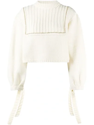 Brognano Tie-sleeve Cropped Jumper In White