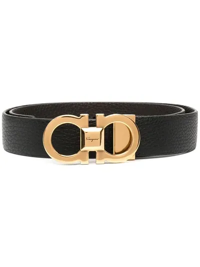 Ferragamo Gancini Leather Belt In Black