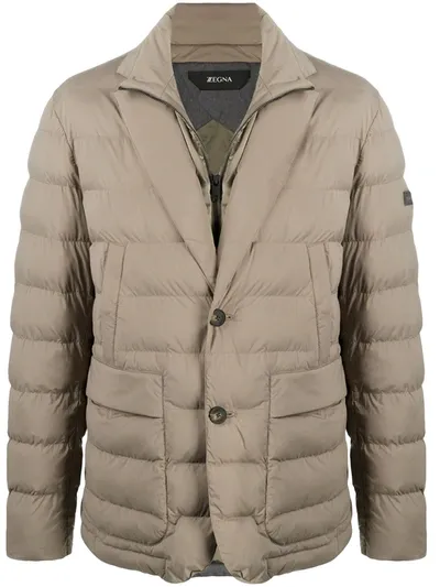 Z Zegna Collared Puffer Jacket In Brown