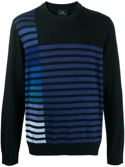 Paul Smith Striped Merino Wool Jumper In Black