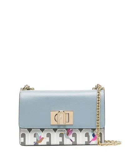 Furla Twist-lock Monogram Print Cross Body In Blue