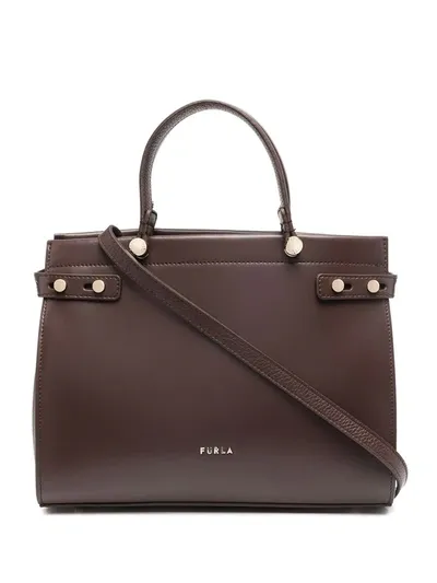 Furla Logo Plaque Tote Bag In Brown